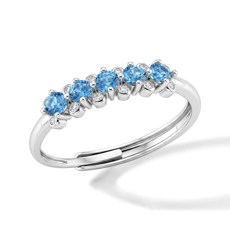 Blue Topaz and Simulated Diamond 5.00 ctw Ring in Silvertone (Adjustable)