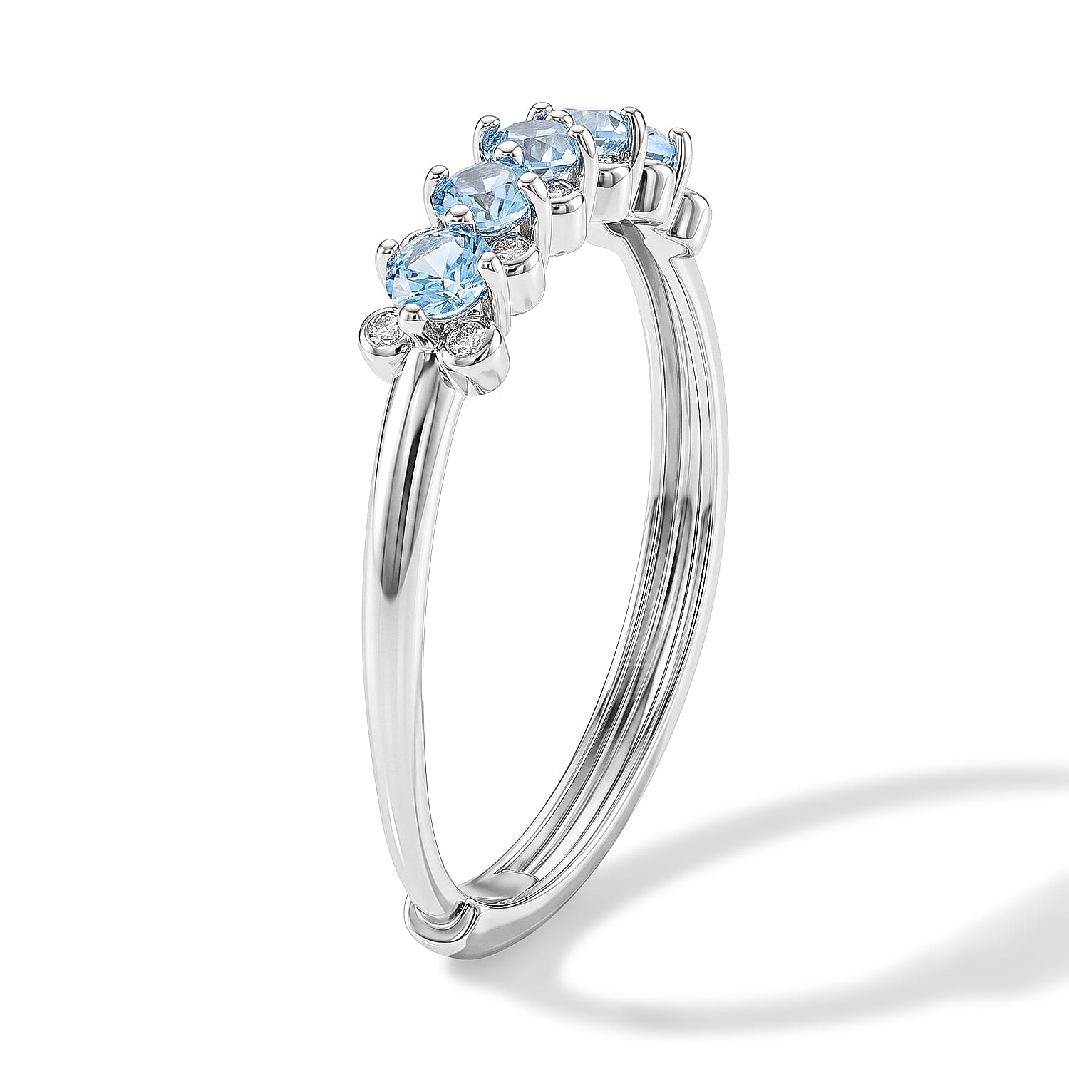 Blue Topaz and Simulated Diamond 5.00 ctw Ring in Silvertone (Adjustable)