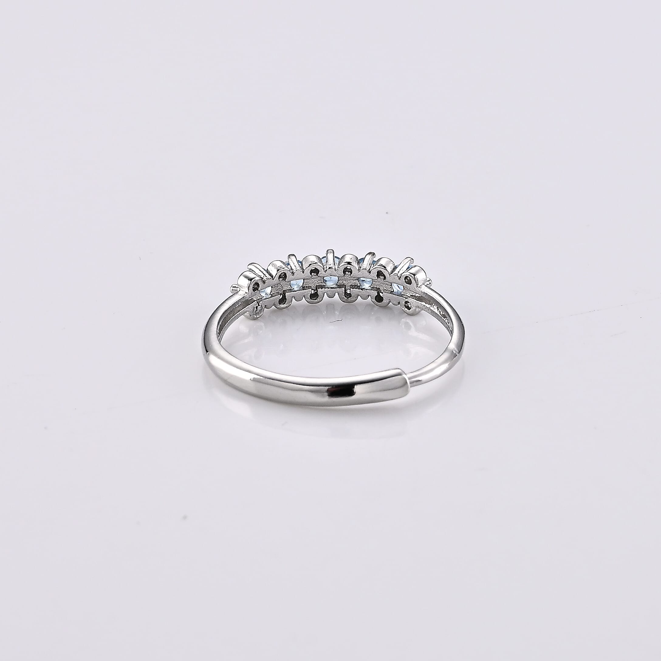 Blue Topaz and Simulated Diamond 5.00 ctw Ring in Silvertone (Adjustable)