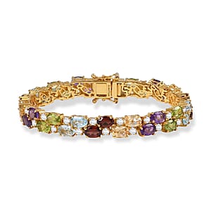 EverTrue Multi Gemstone 19.40 ctw Zig Zag Double Row Bracelet in 18K YG Plated (6.50 In)