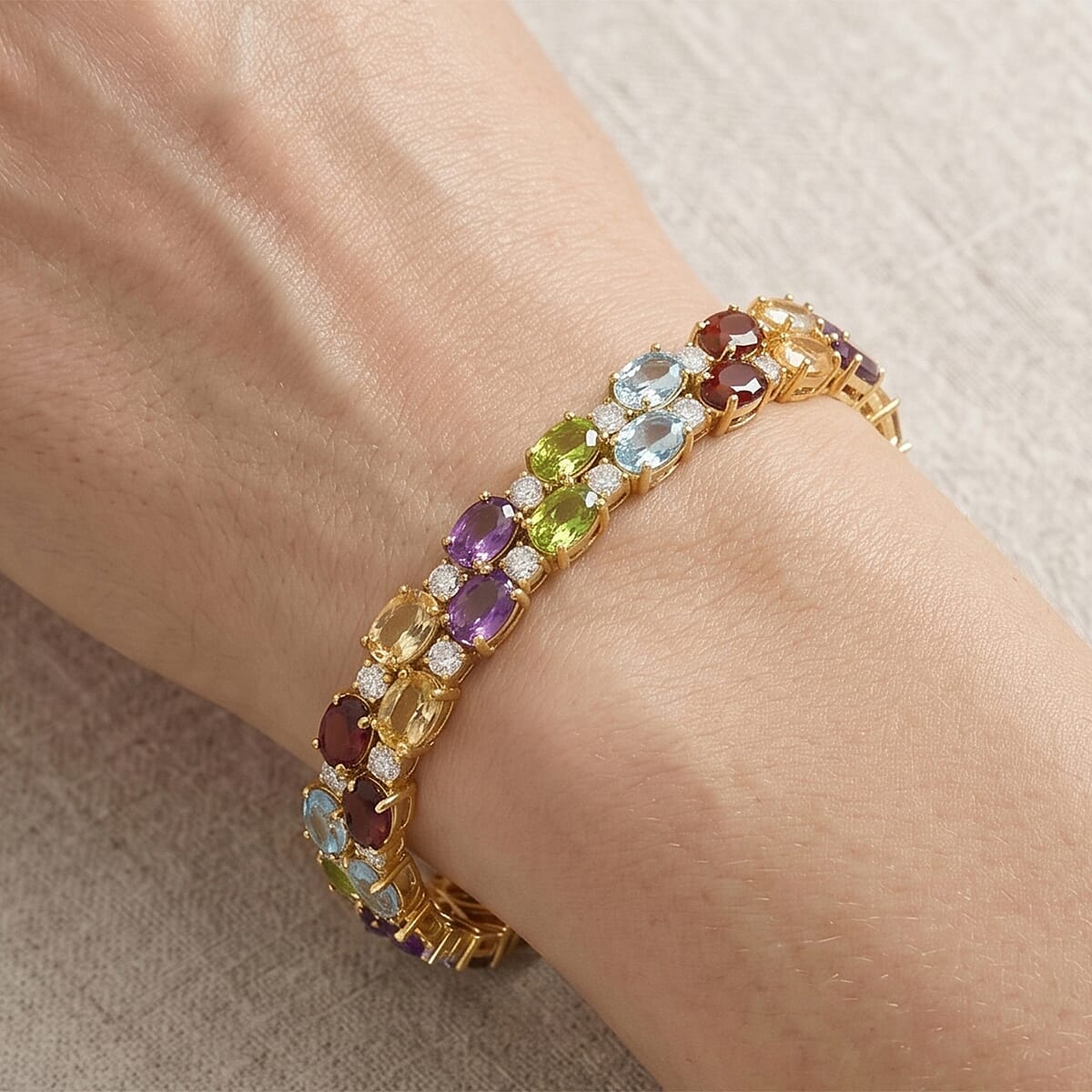 EverTrue Multi Gemstone 19.40 ctw Zig Zag Double Row Bracelet in 18K YG Plated (6.50 In) image number 1