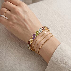 EverTrue Multi Gemstone 19.40 ctw Zig Zag Double Row Bracelet in 18K YG Plated (6.50 In)
