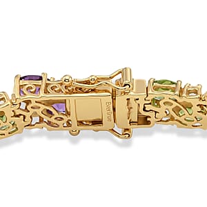 EverTrue Multi Gemstone 19.40 ctw Zig Zag Double Row Bracelet in 18K YG Plated (6.50 In)