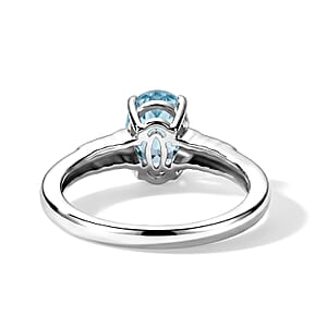Premium Betroka Blue Apatite and Luxuriant Lab Grown Diamond (G-H, SI) 1.60 ctw Wave Ring in Rhodium Over Sterling Silver (Size 10.0)
