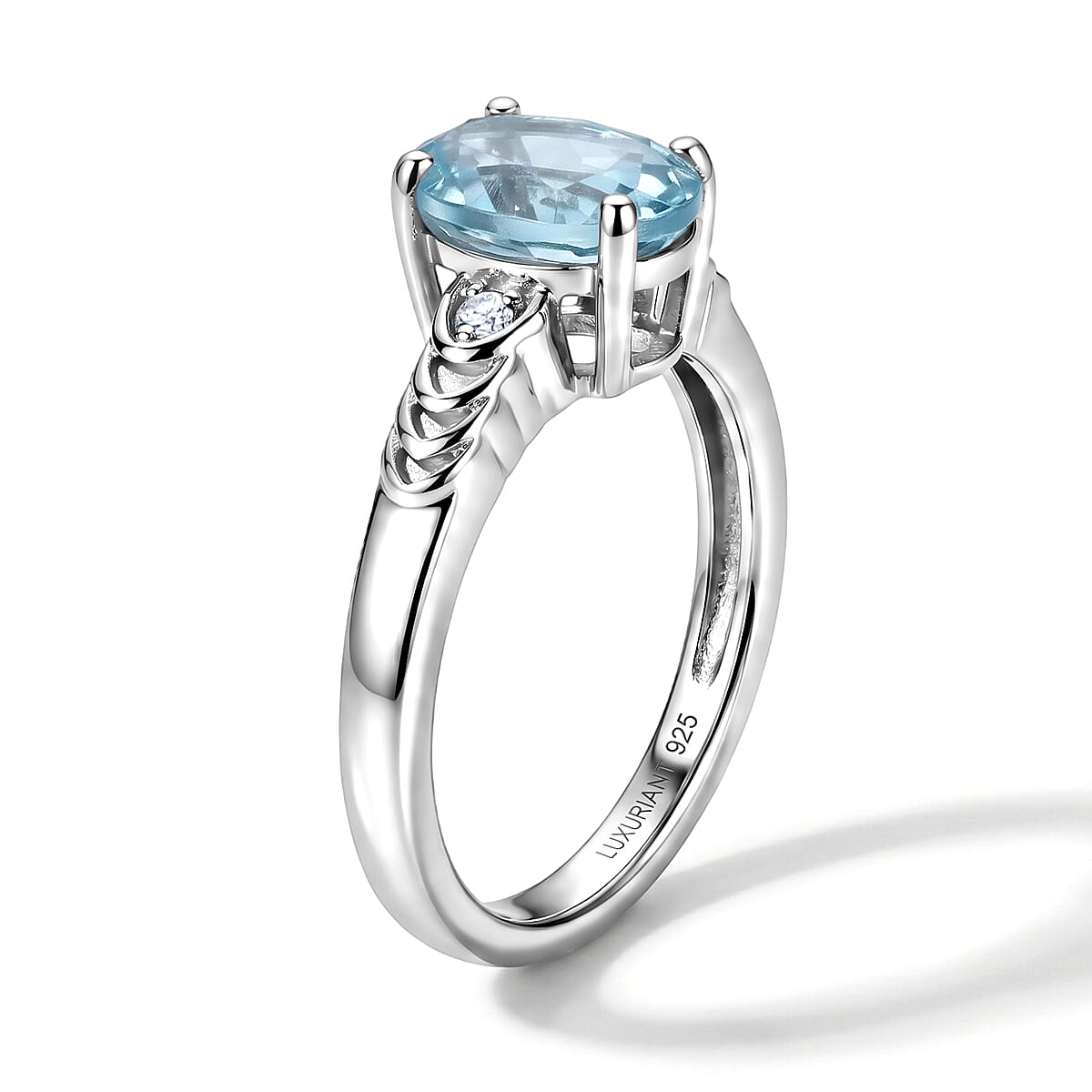 Premium Betroka Blue Apatite and Luxuriant Lab Grown Diamond (G-H, SI) 1.60 ctw Wave Ring in Rhodium Over Sterling Silver (Size 5.0) (Ships in 10-12 Days) image number 1
