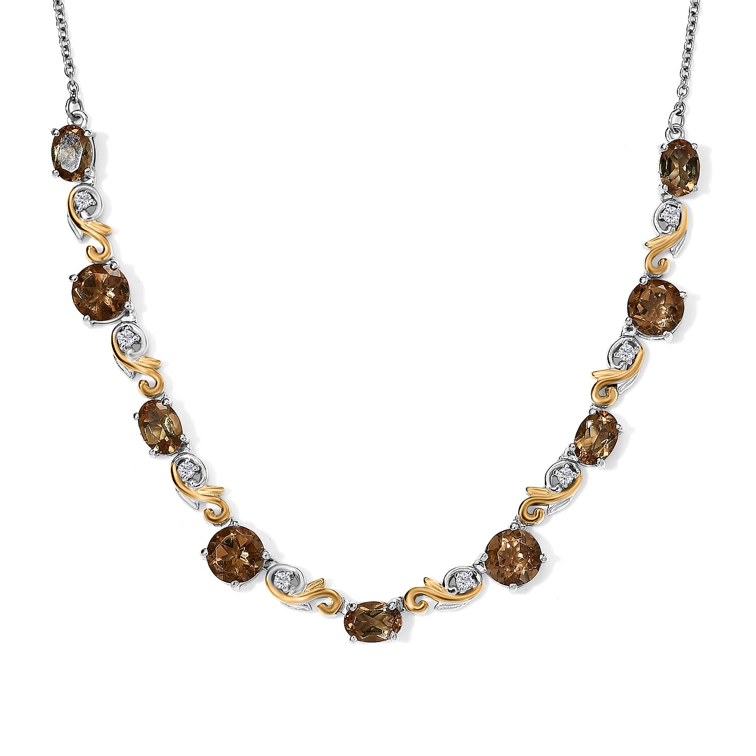 EverTrue Autumn Alexite and White Zircon 9.15 ctw Autumn Blossom Necklace in 18K YG Plated and Platinum Bond