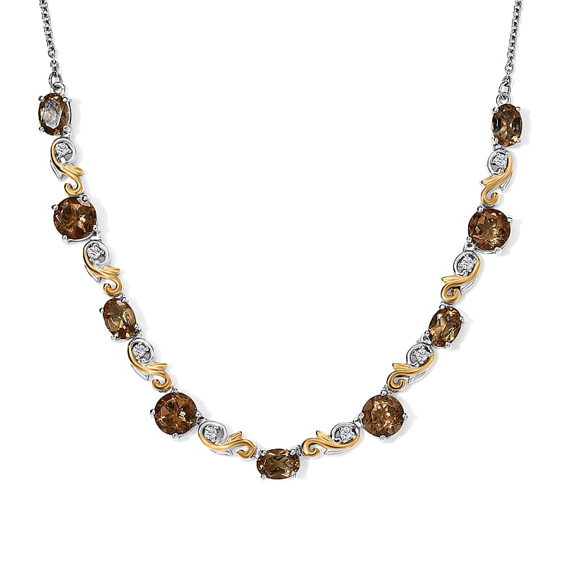 EverTrue Autumn Alexite and White Zircon 9.15 ctw Autumn Blossom Necklace in 18K YG Plated and Platinum Bond