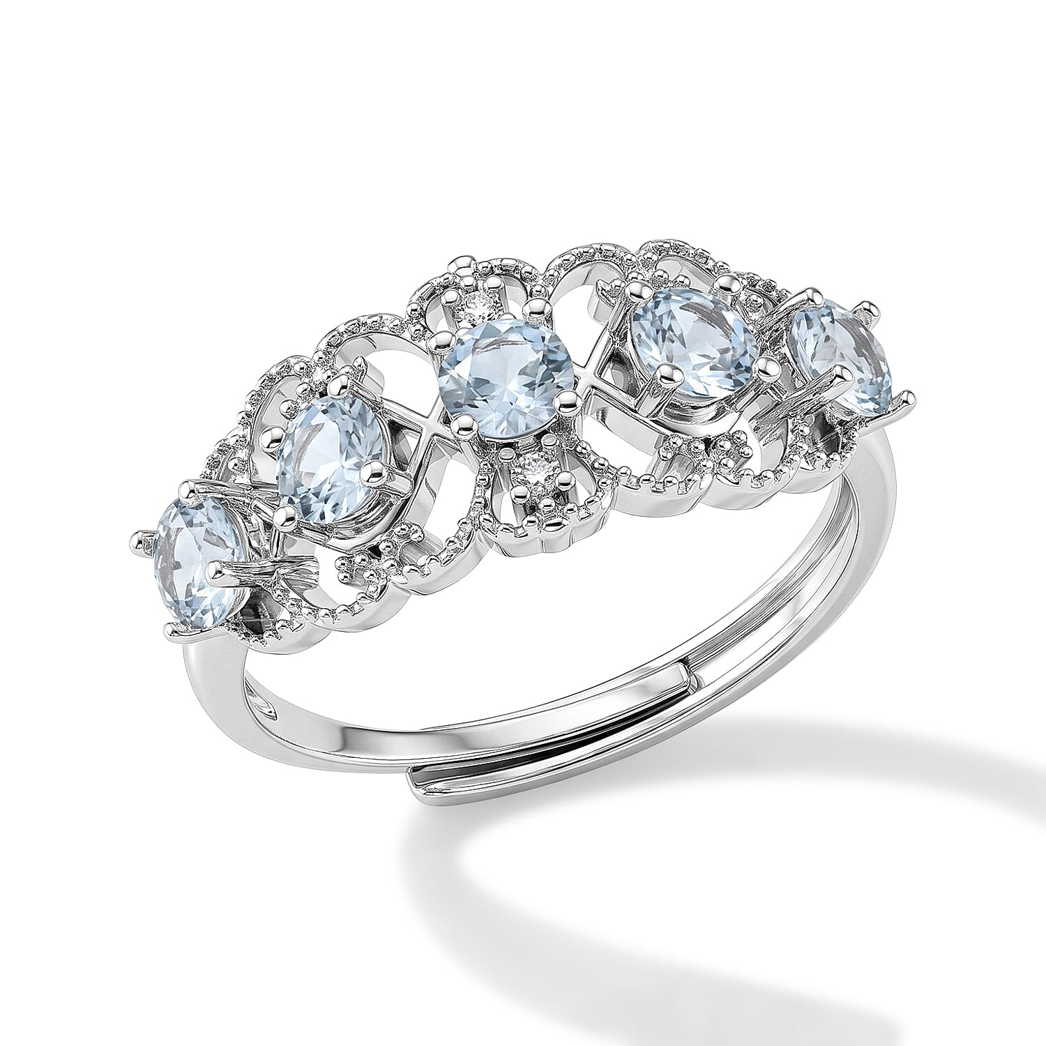 Aquamarine and Simulated Diamond 2.00 ctw Ring in Silvertone (Adjustable)