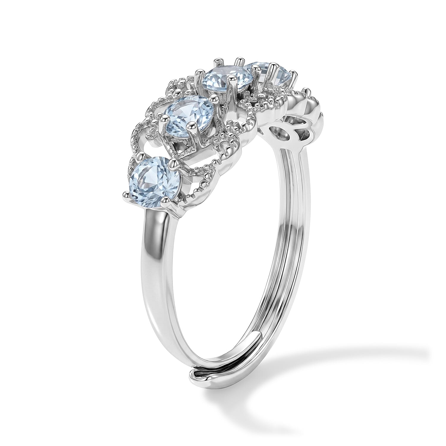 Aquamarine and Simulated Diamond 2.00 ctw Ring in Silvertone (Adjustable)