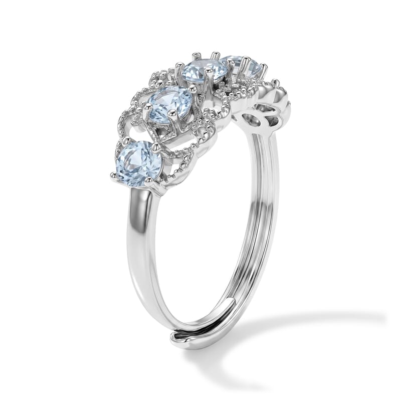 Aquamarine and Simulated Diamond 2.00 ctw Ring in Silvertone (Adjustable)