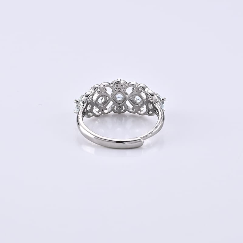 Aquamarine and Simulated Diamond 2.00 ctw Ring in Silvertone (Adjustable)