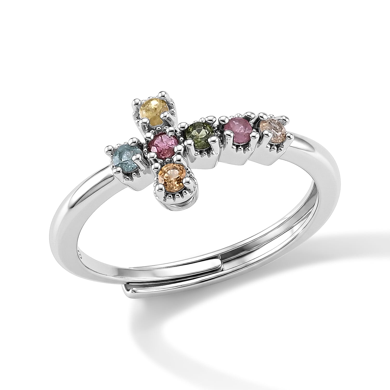 Multi-Tourmaline 2.00 ctw Ring in Silvertone (Adjustable)