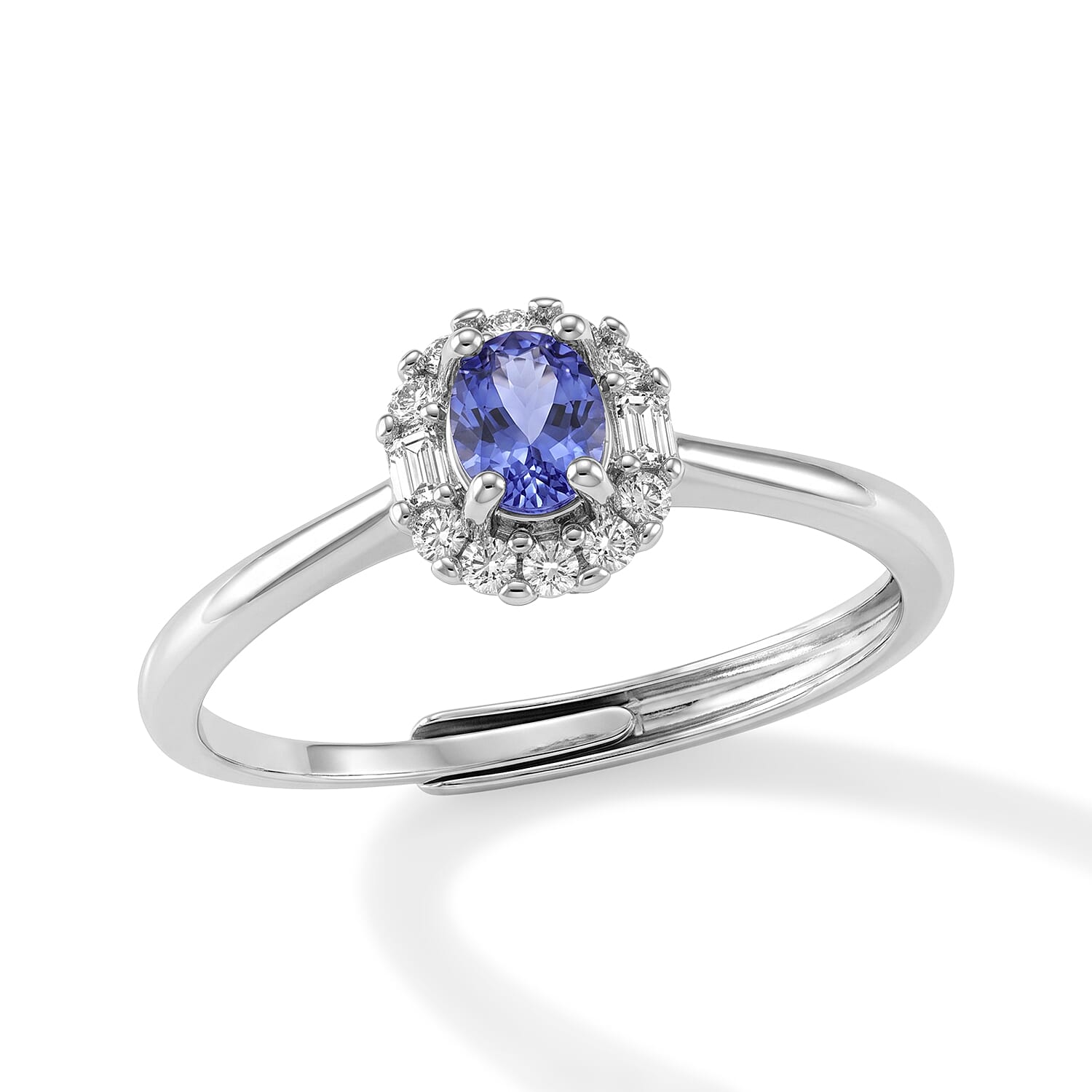Tanzanite and Simulated Diamond 0.55 ctw Ring in Silvertone (Adjustable)