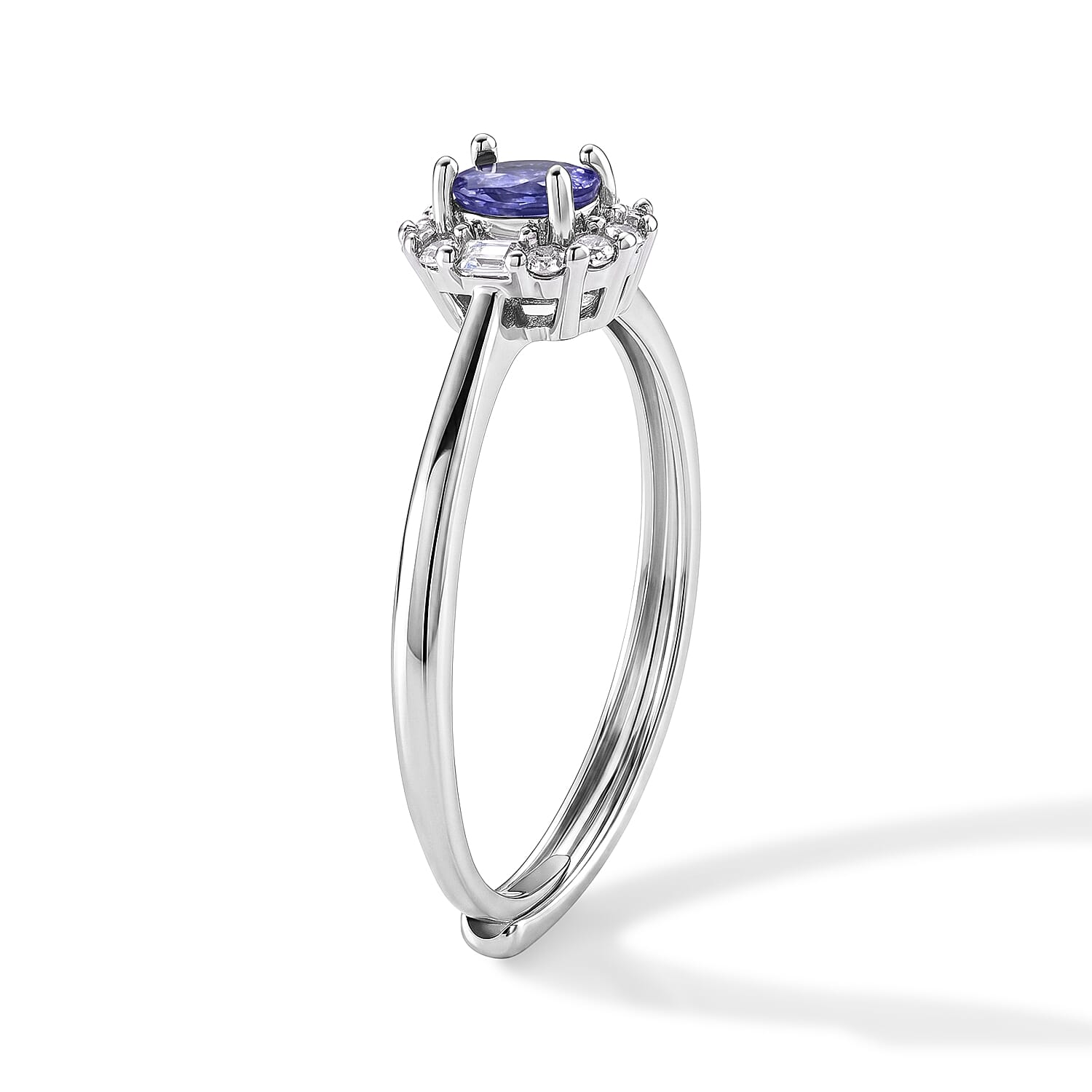 Tanzanite and Simulated Diamond 0.55 ctw Ring in Silvertone (Adjustable)