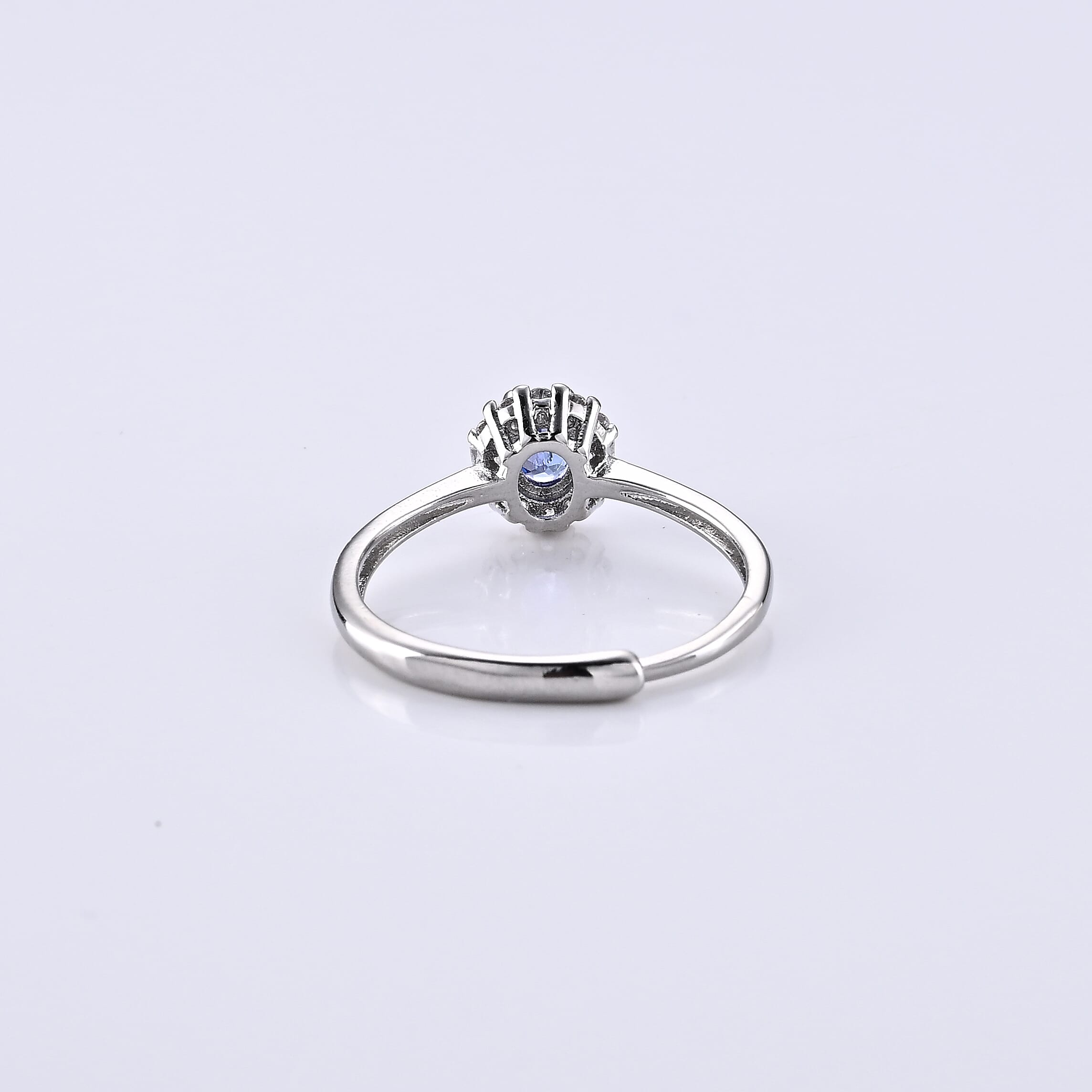 Tanzanite and Simulated Diamond 0.55 ctw Ring in Silvertone (Adjustable)