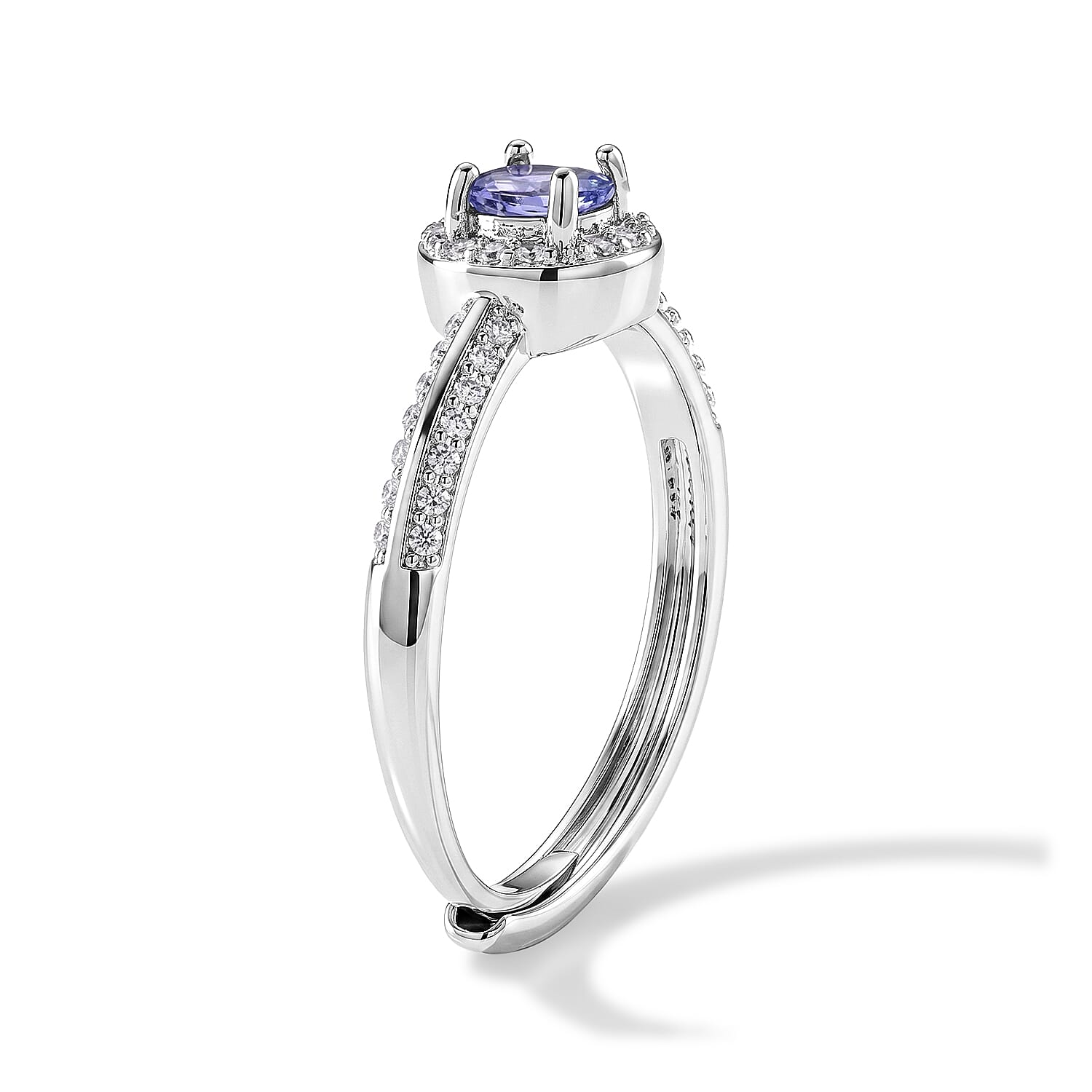 Tanzanite and Simulated Diamond 0.55 ctw Ring in Silvertone (Adjustable)