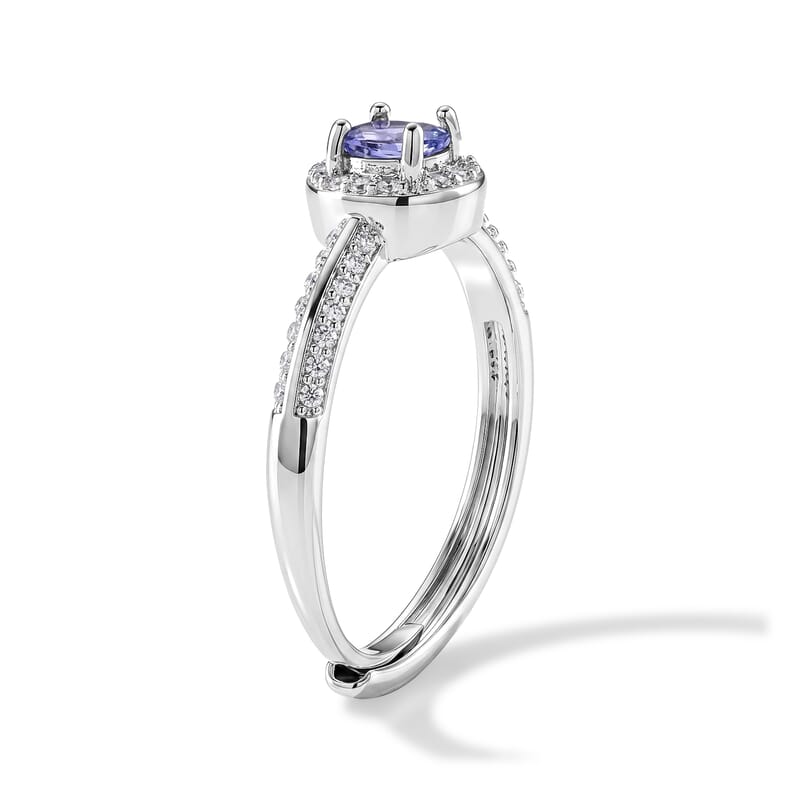 Tanzanite and Simulated Diamond 0.55 ctw Ring in Silvertone (Adjustable)