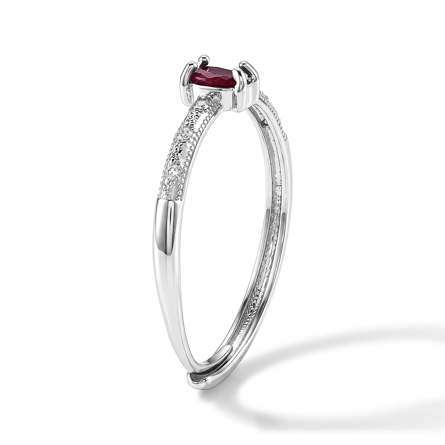 Ruby and Simulated Diamond 0.31 ctw Ring in Silvertone (Adjustable)
