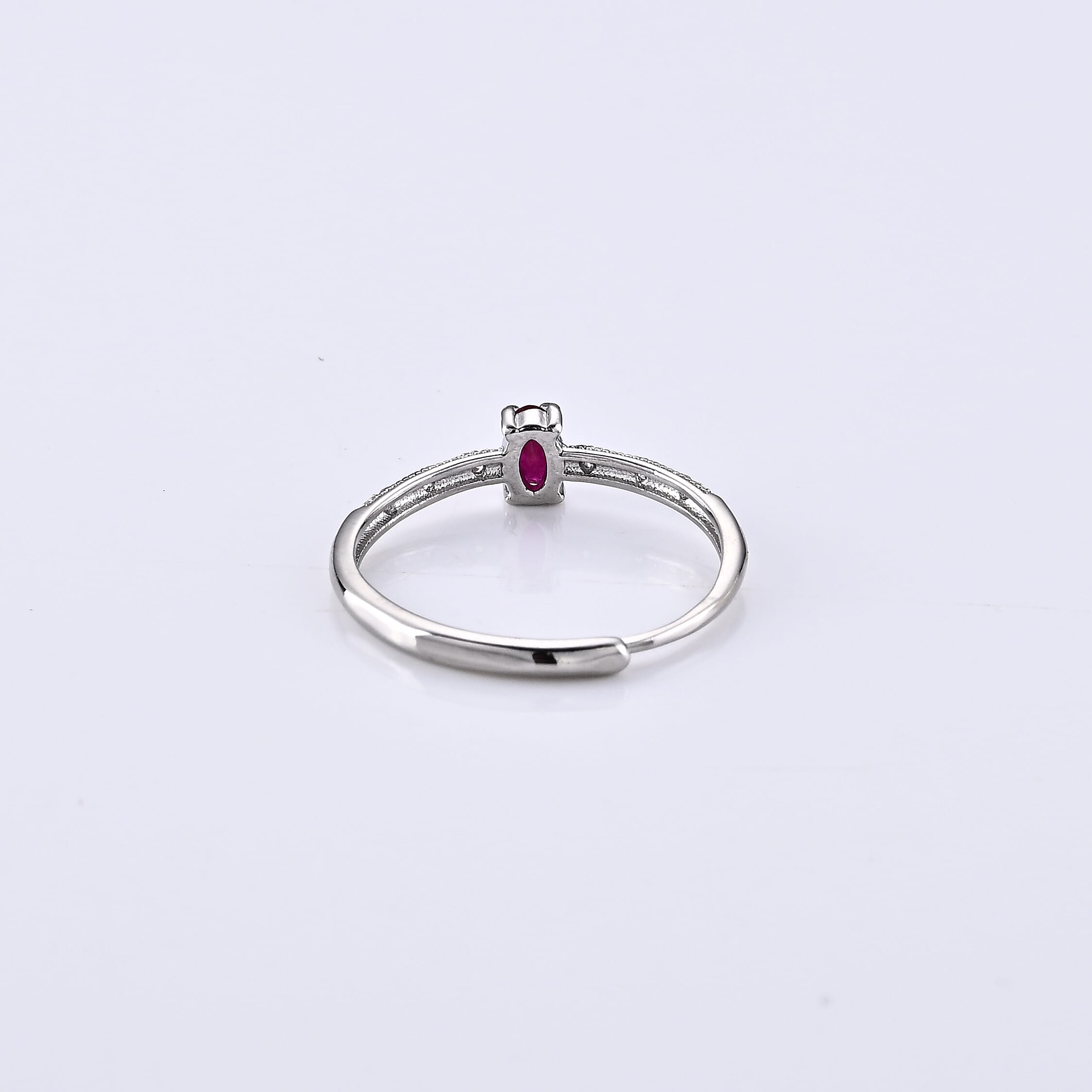 Ruby and Simulated Diamond 0.31 ctw Ring in Silvertone (Adjustable)