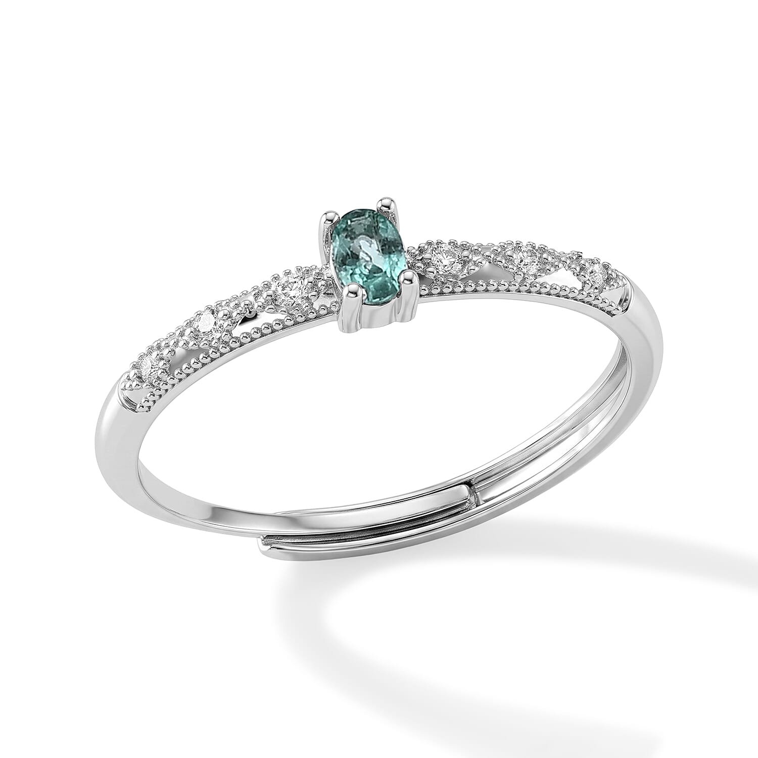 Emerald and Simulated Diamond 0.33 ctw Ring in Silvertone (Adjustable)