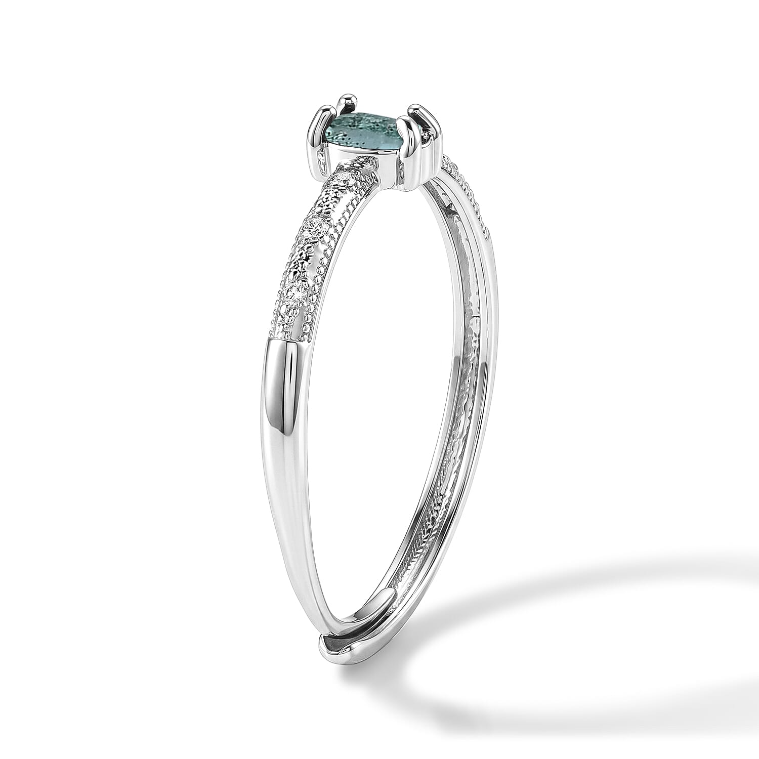 Emerald and Simulated Diamond 0.33 ctw Ring in Silvertone (Adjustable)
