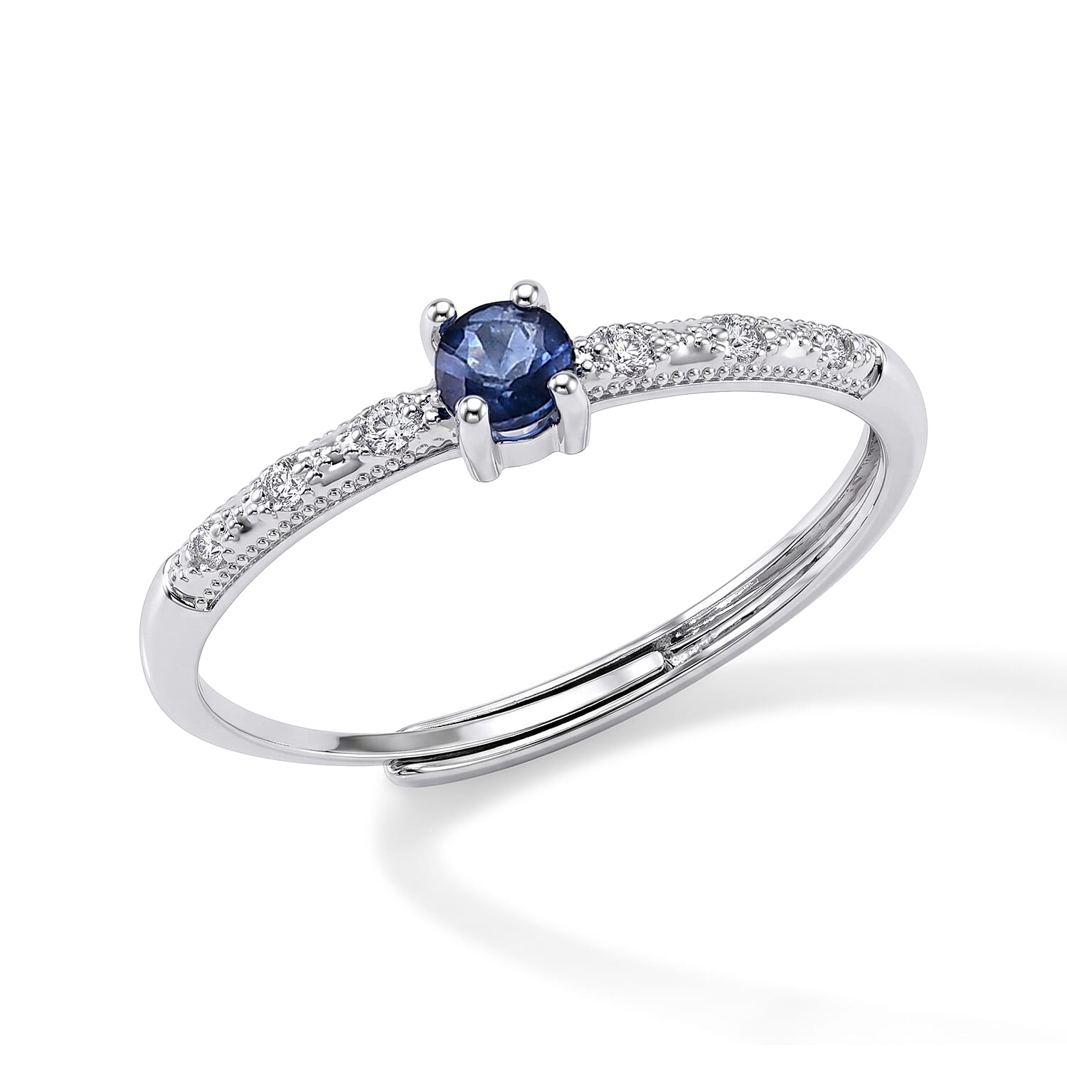 Blue Sapphire and Simulated Diamond 0.33 ctw Ring in Silvertone (Adjustable)