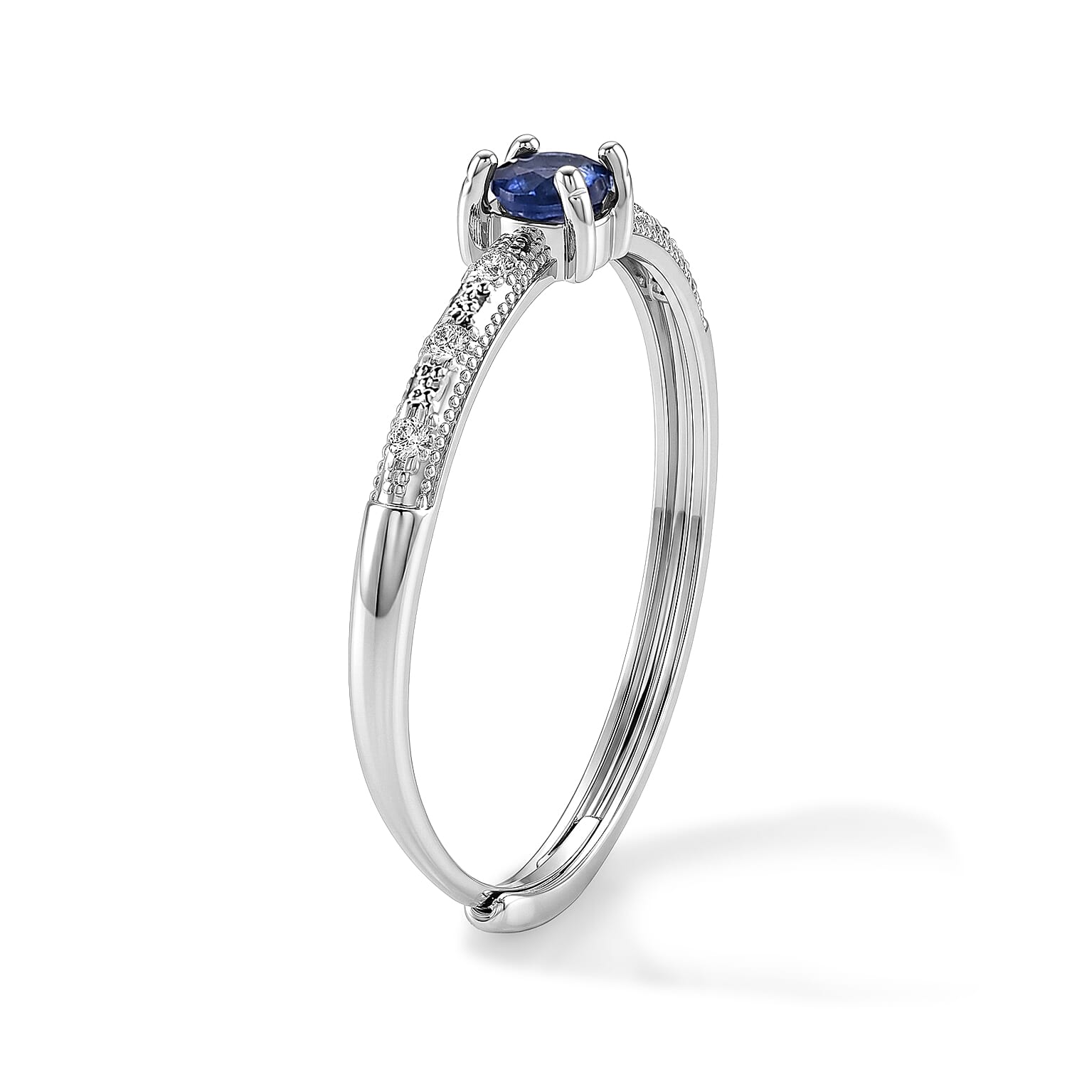 Blue Sapphire and Simulated Diamond 0.33 ctw Ring in Silvertone (Adjustable)