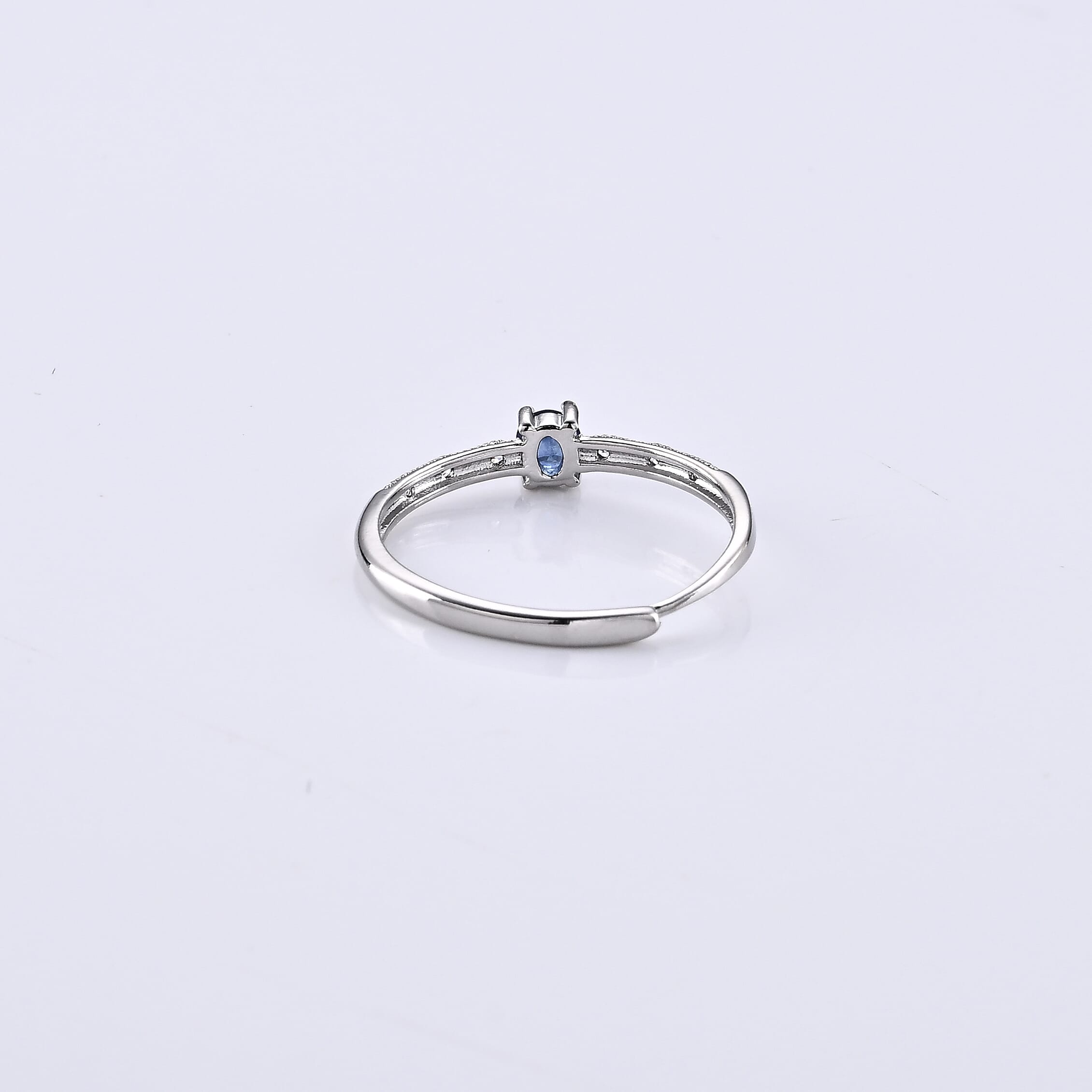 Blue Sapphire and Simulated Diamond 0.33 ctw Ring in Silvertone (Adjustable)