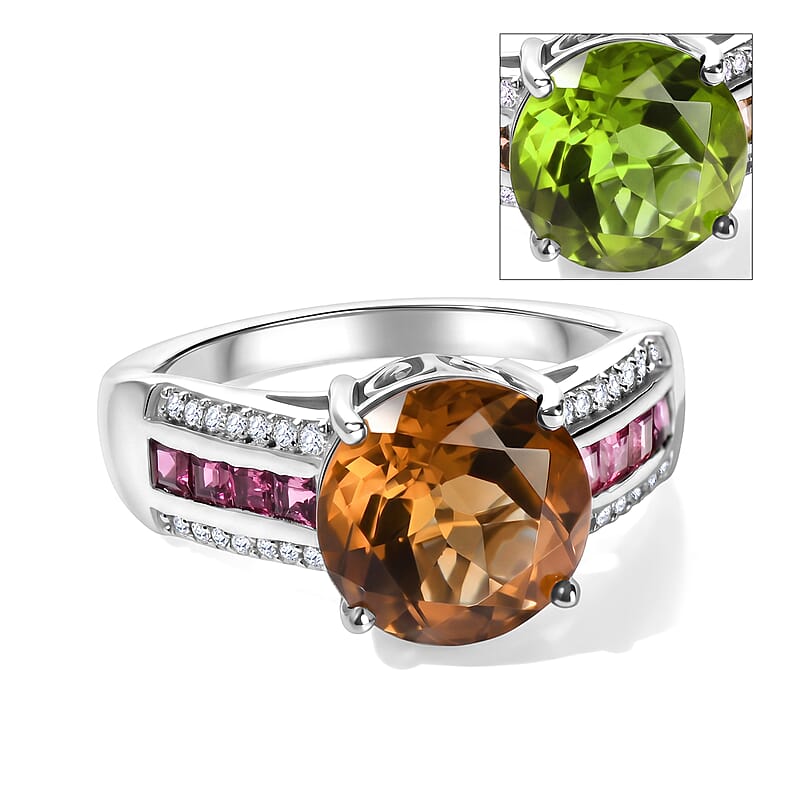 EverTrue Autumn Alexite and Multi Gemstone 4.40 ctw Glow Majesty Ring in Platinum Bond (Size 5.0)