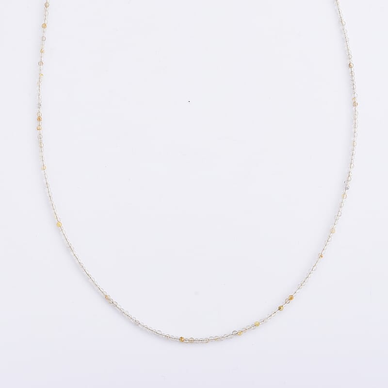 Golden Rutilated Quartz 10.00 ctw Beaded Necklace in Silvertone 15.5+17.5 Inches