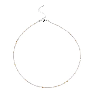 Golden Rutilated Quartz 10.00 ctw Beaded Necklace in Silvertone 15.5+17.5 Inches