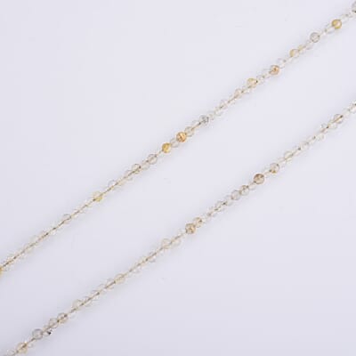 Golden Rutilated Quartz 10.00 ctw Beaded Necklace in Silvertone 15.5+17.5 Inches