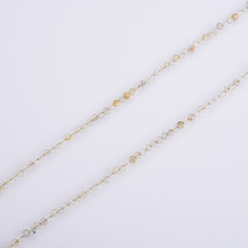 Golden Rutilated Quartz 10.00 ctw Beaded Necklace in Silvertone 15.5+17.5 Inches