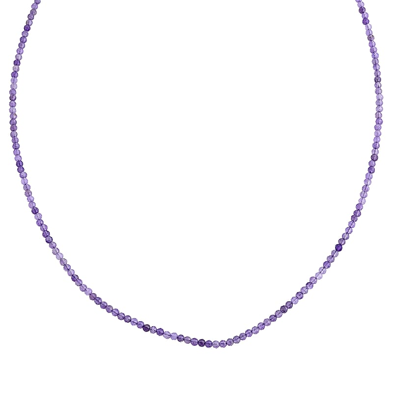 African Amethyst 10.00 ctw Beaded Necklace in Silvertone (15.75-17.75Inches)