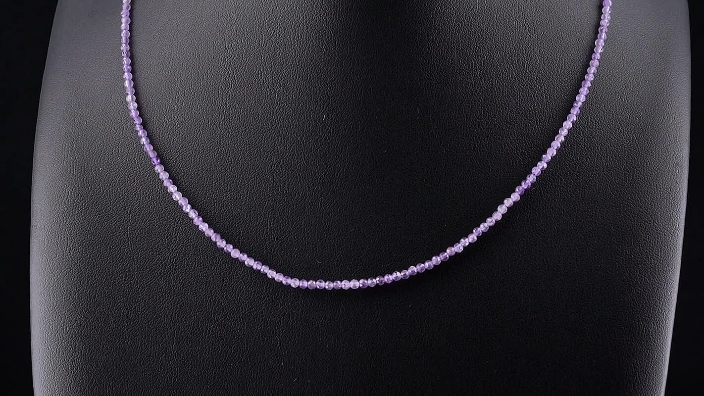 African Amethyst Beaded Necklace in Silvertone (15.75-17.75Inches) 10.00 ctw
