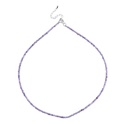 African Amethyst 10.00 ctw Beaded Necklace in Silvertone (15.75-17.75Inches)