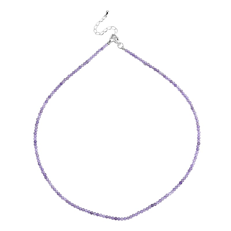 African Amethyst 10.00 ctw Beaded Necklace in Silvertone (15.75-17.75Inches)