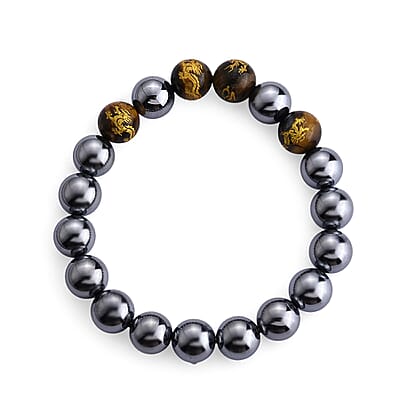 Yellow Tigers Eye and Terahertz 150.00 ctw Beaded Stretch Bracelet