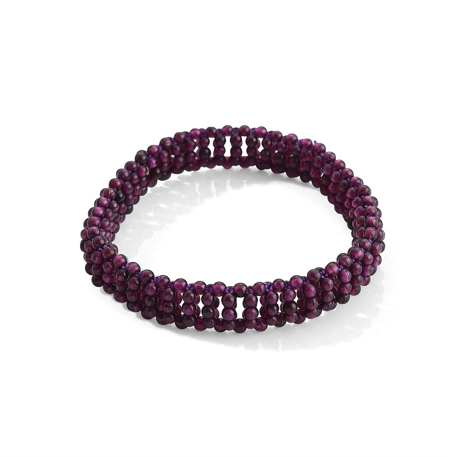 Orissa Rhodolite Garnet 60.00 ctw Beaded Double Row Bracelet in Silvertone (6-6.5In)