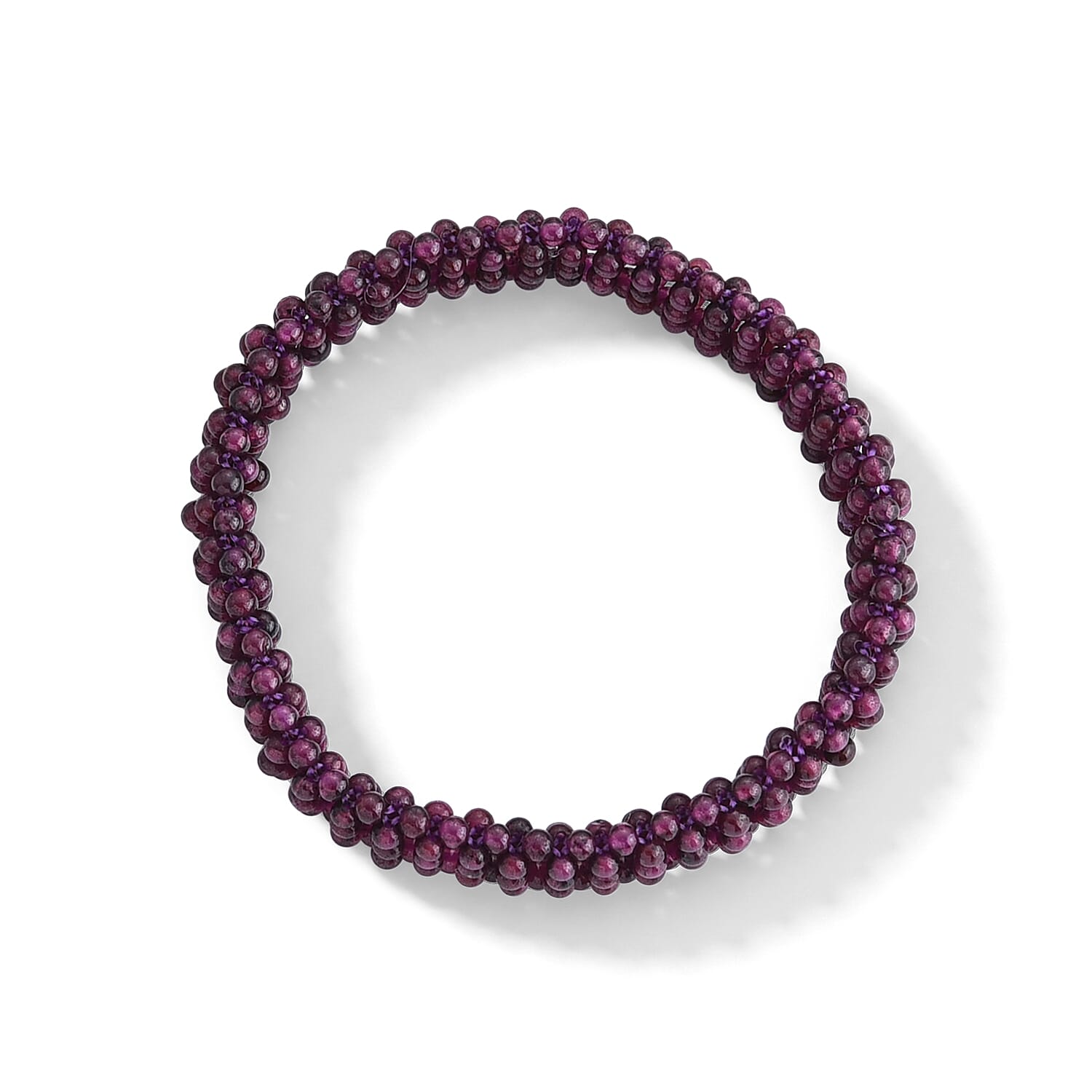 Orissa Rhodolite Garnet 60.00 ctw Beaded Double Row Bracelet in Silvertone (6-6.5In)