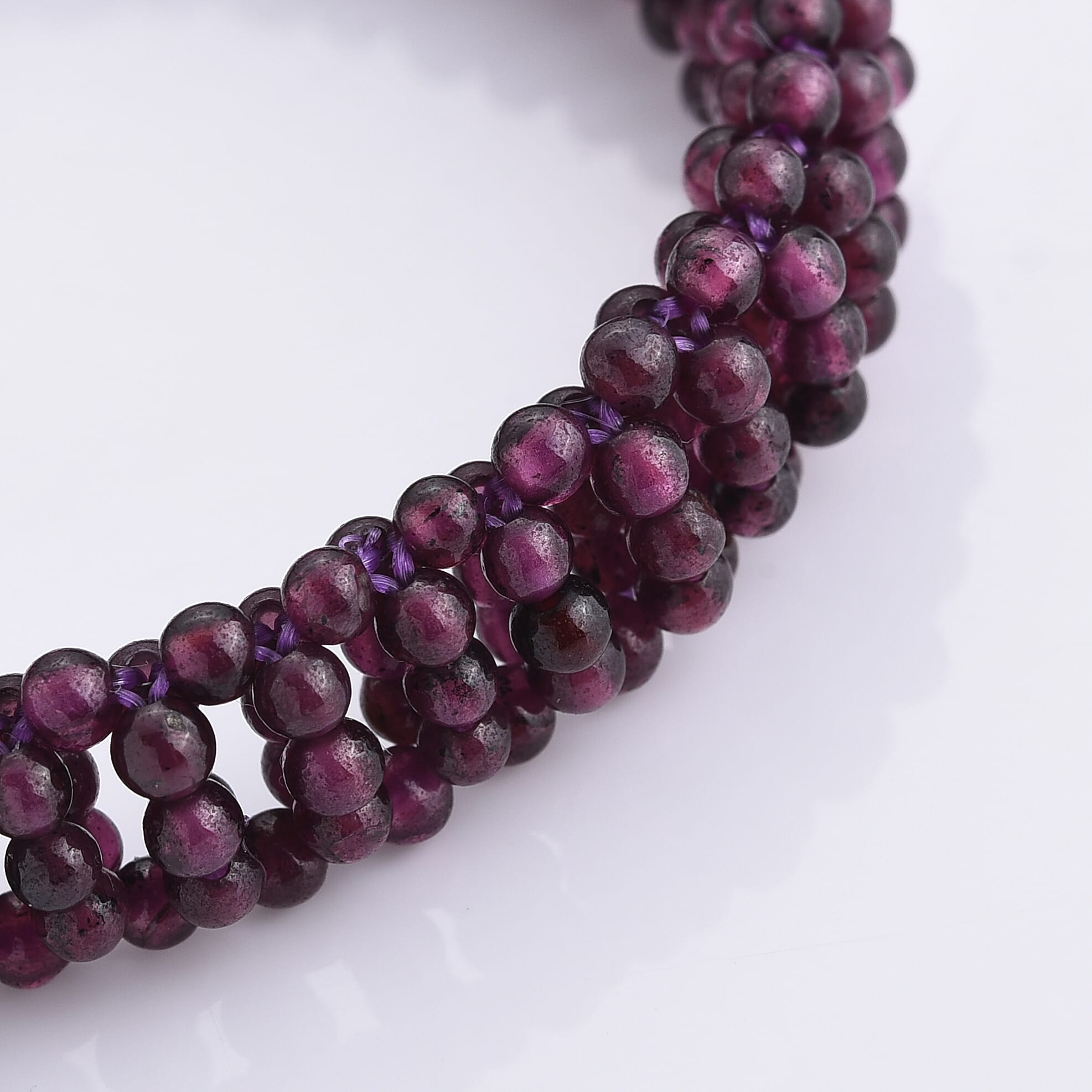 Orissa Rhodolite Garnet 60.00 ctw Beaded Double Row Bracelet in Silvertone (6-6.5In)