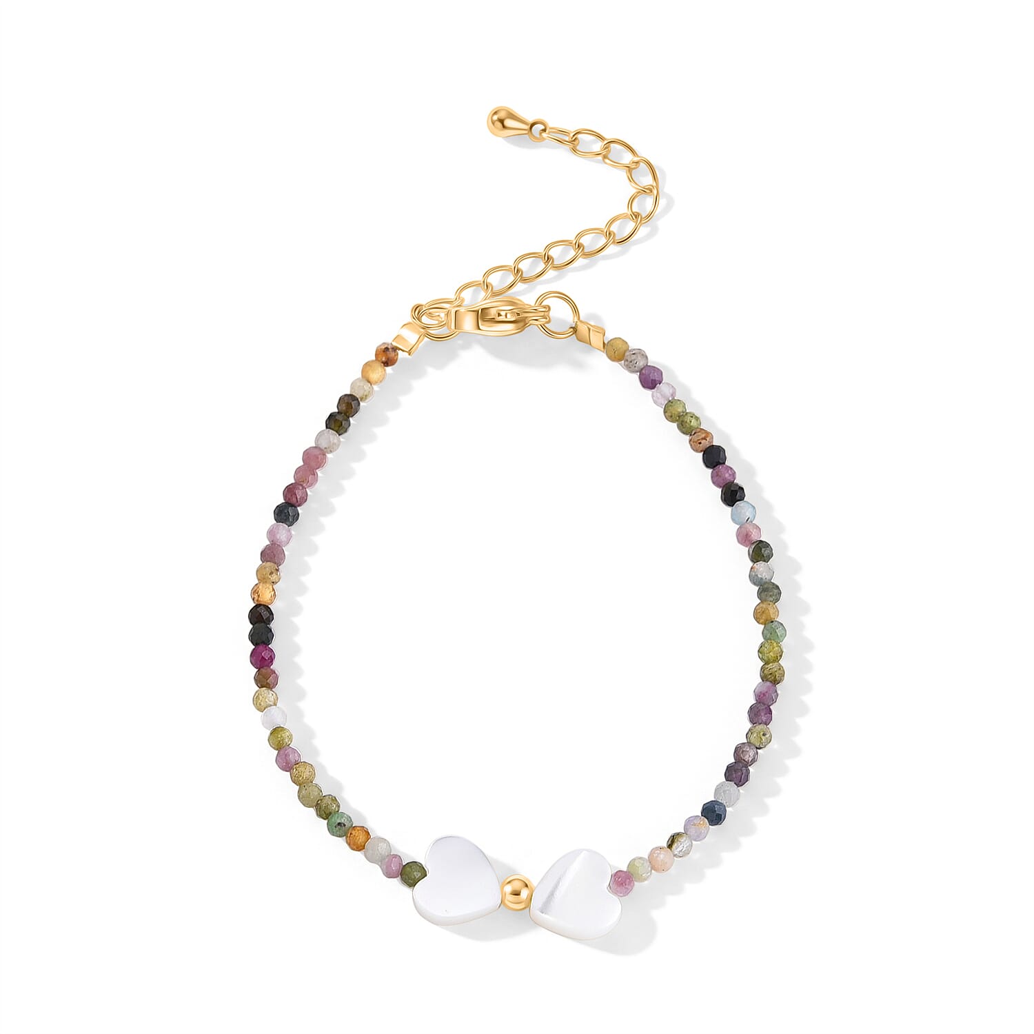 Multi-Tourmaline 5.0 ctw and White Shell Pearl Bracelet in Silvertone (6.75-8.75In)