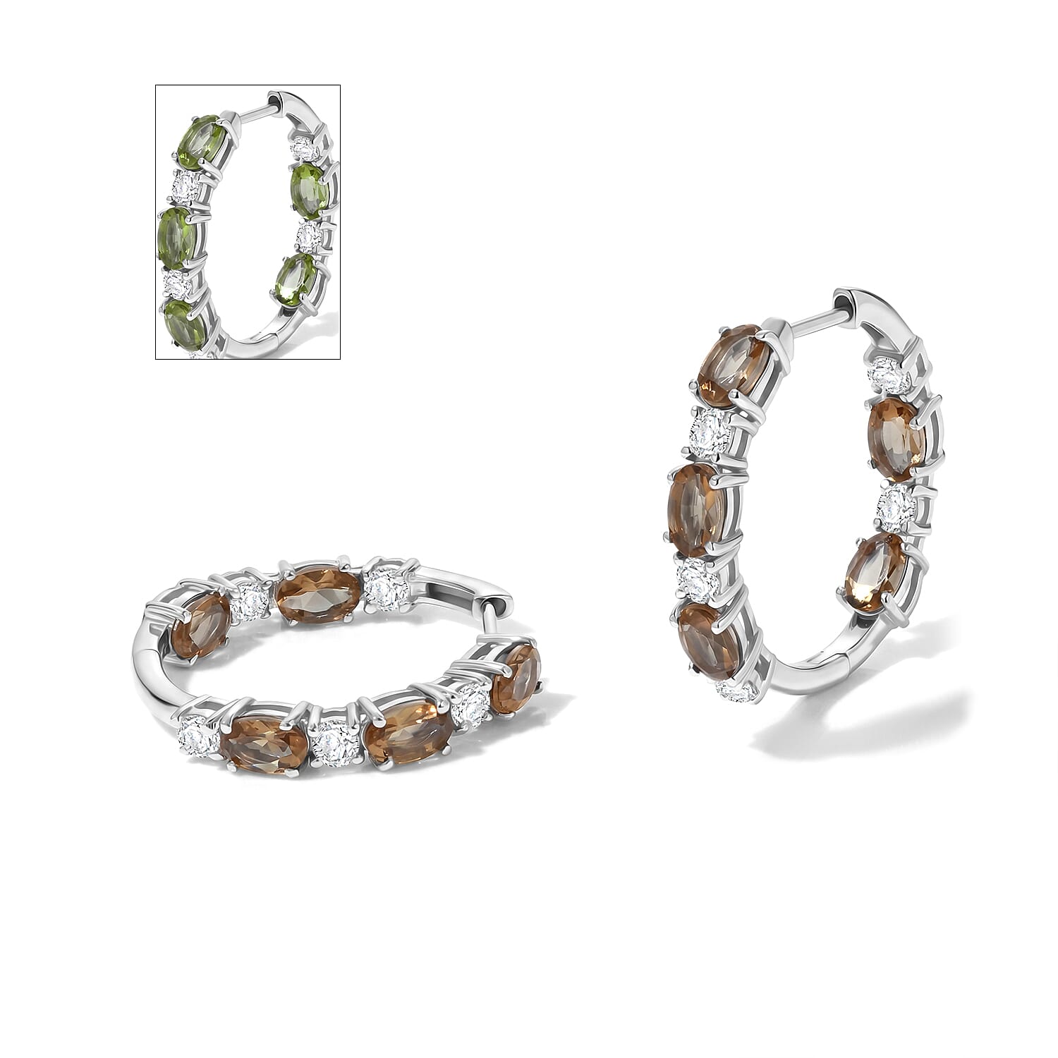EverTrue Autumn Alexite and Moissanite 5.00 ctw Fireline Hoop Earrings in Platinum Bond (Ships in 5-7 Days)