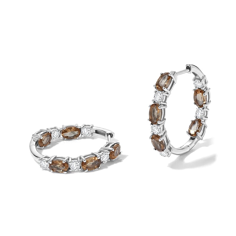 EverTrue Autumn Alexite and Moissanite 5.00 ctw Fireline Hoop Earrings in Platinum Bond