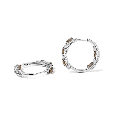 EverTrue Autumn Alexite and Moissanite 5.00 ctw Fireline Hoop Earrings in Platinum Bond
