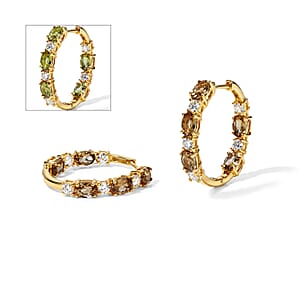 EverTrue Autumn Alexite and Moissanite 5.00 ctw Fireline Hoop Earrings in 18K YG Plated (Ships in 5-7 Days)
