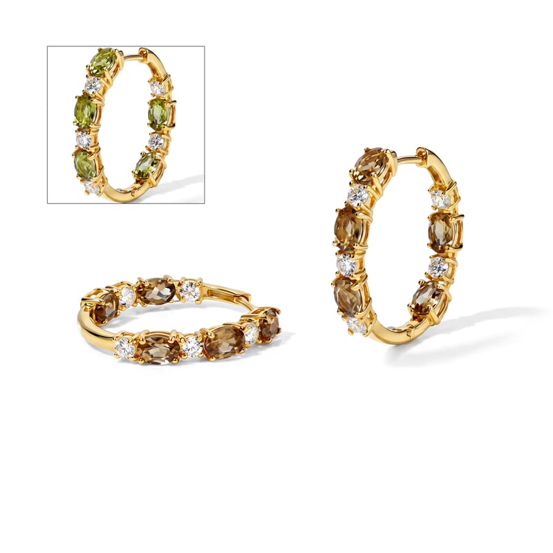 EverTrue Autumn Alexite and Moissanite 5.00 ctw Fireline Hoop Earrings in 18K YG Plated