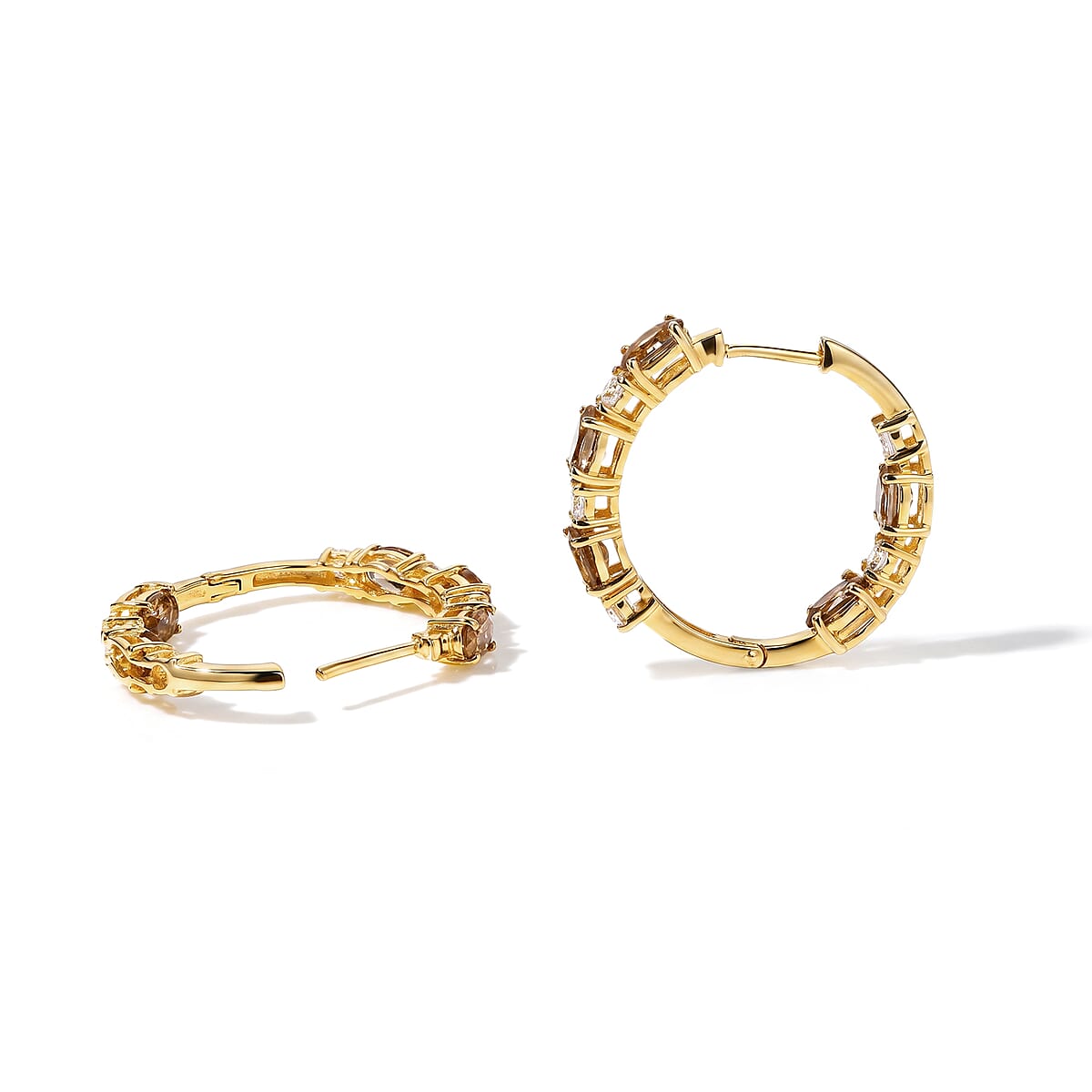EverTrue Autumn Alexite and Moissanite 5.00 ctw Fireline Hoop Earrings in 18K YG Plated (Ships in 5-7 Days) image number 1