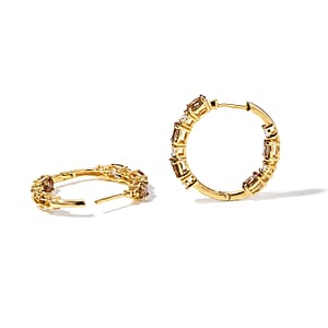 EverTrue Autumn Alexite and Moissanite 5.00 ctw Fireline Hoop Earrings in 18K YG Plated (Ships in 5-7 Days)