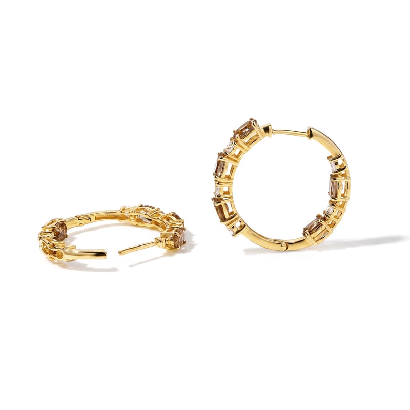 EverTrue Autumn Alexite and Moissanite 5.00 ctw Fireline Hoop Earrings in 18K YG Plated